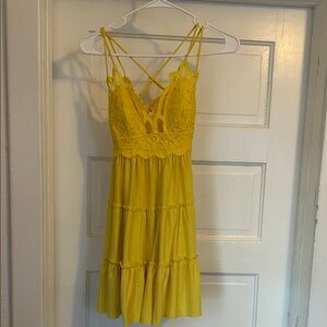 Zenana Outfitters Yellow Lace Mini Dress